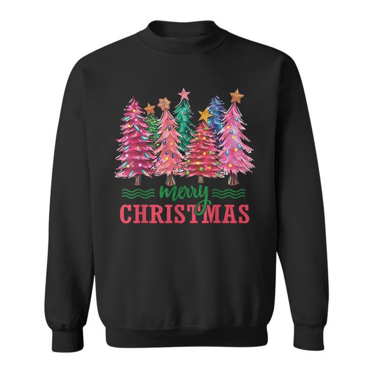 Merry And Bright Pink Christmas Tree Pink Christmas Costume Sweatshirt