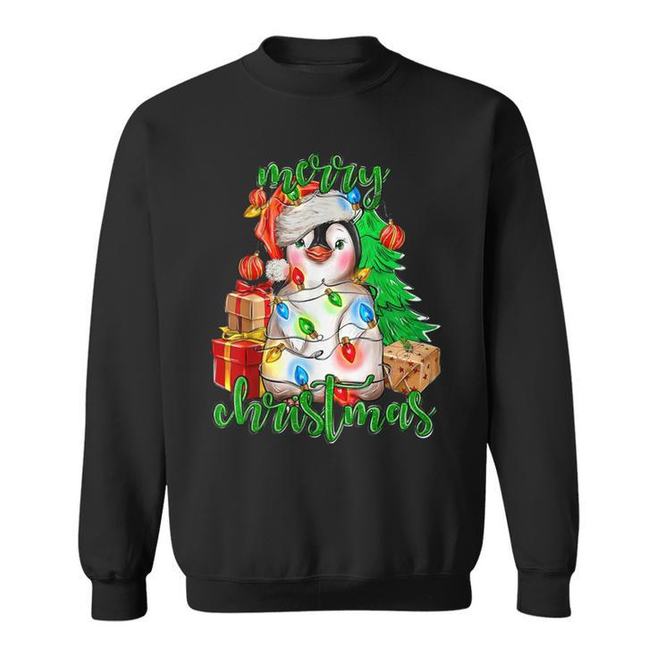 Merry Christmas Penguin Xmas Tree Lights Xmas Holiday Pajama Sweatshirt