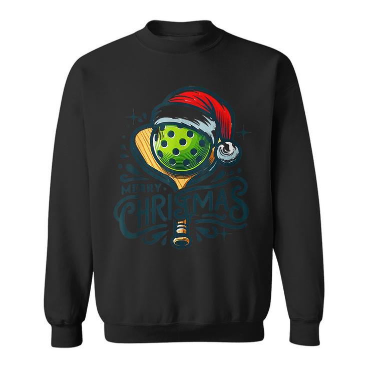 Merry Christmas Pickleball Pickle Ball And Paddle Santa Hat Sweatshirt