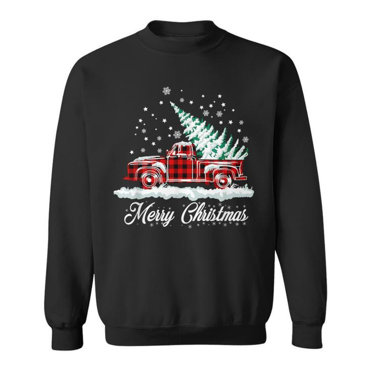 Merry Christmas Vintage Plaid Snow Truck Tree Pickup Sweatshirt