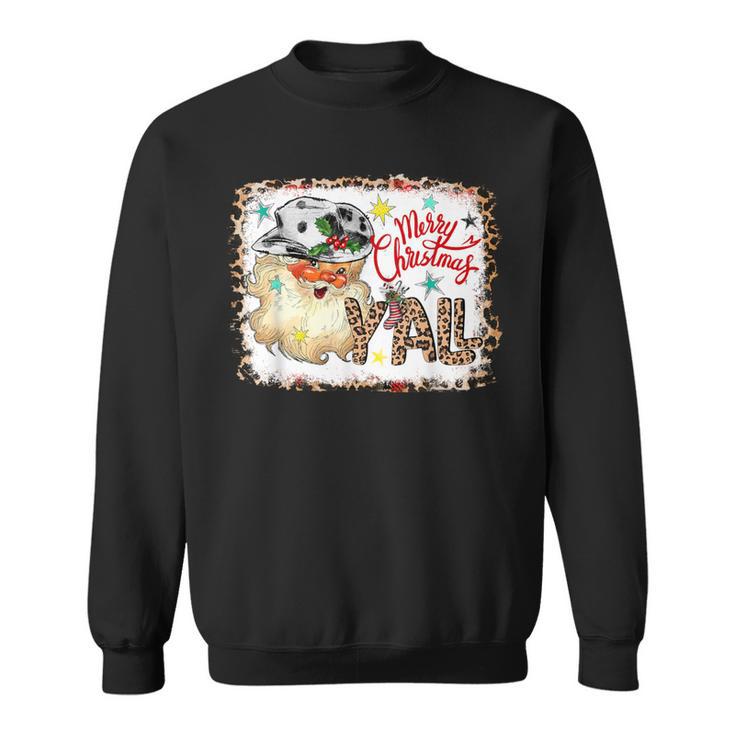 Merry Christmas Y'all Leopard Western Santa Cowboy Bleached Sweatshirt