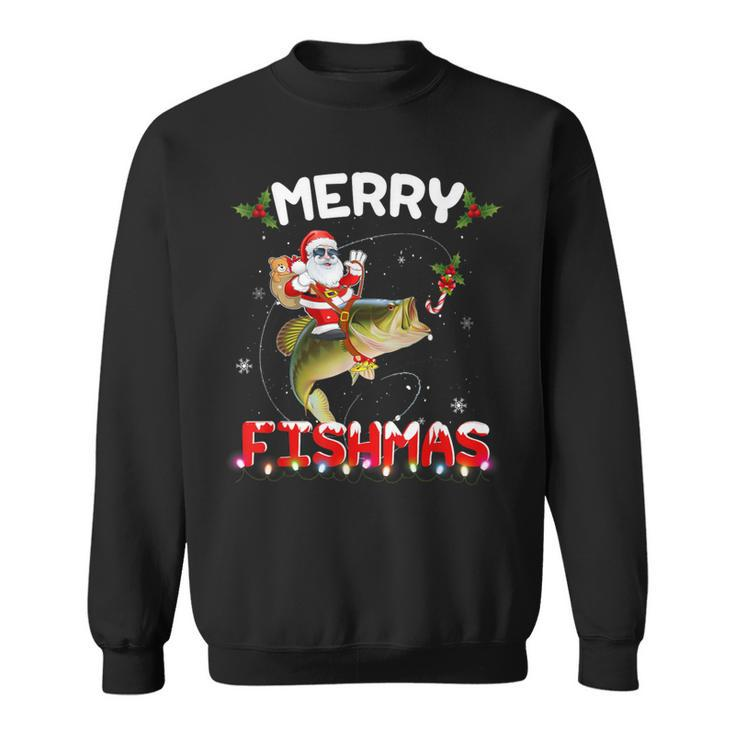Merry Fishmas Santa Riding Fish Christmas Pjs Fishers Sweatshirt