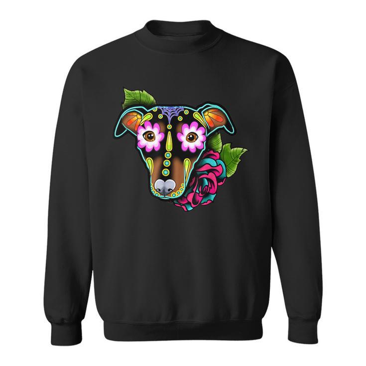 Min Pin Day Of The Dead Sugar Skull Miniature Pinscher Dog Sweatshirt