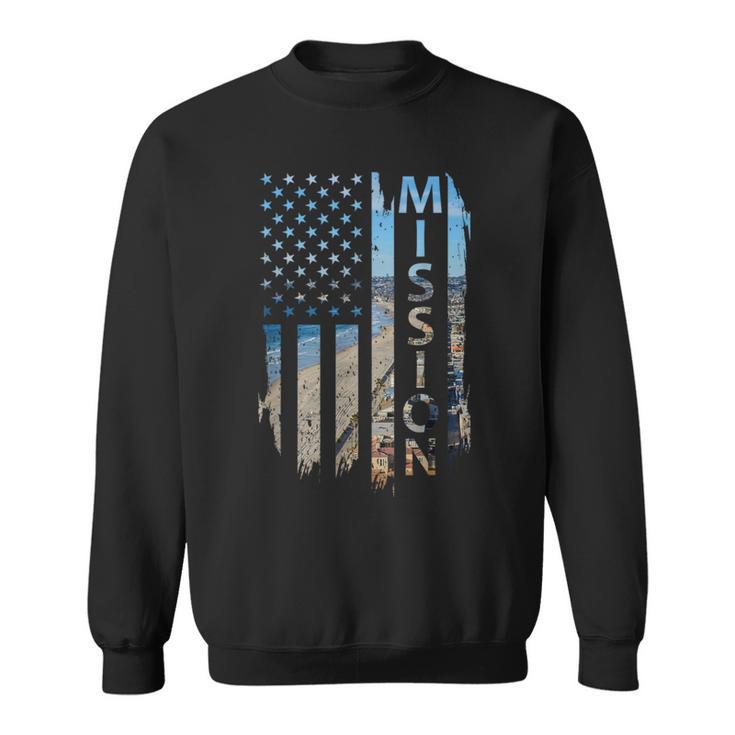 Mission Beach Summer Sunset American Flag Patriotic Sweatshirt