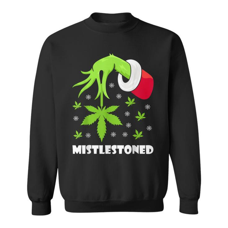 Mistlestoned Weed Leaf Cannabis Marijuana Ugly Christmas Sweatshirt