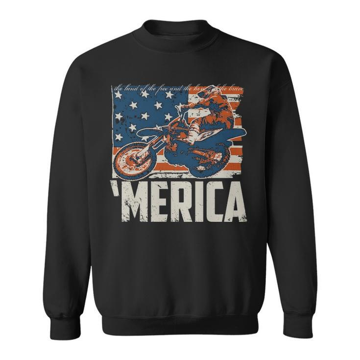 Motocross Racer Dirt Bike Merica American Flag Sweatshirt