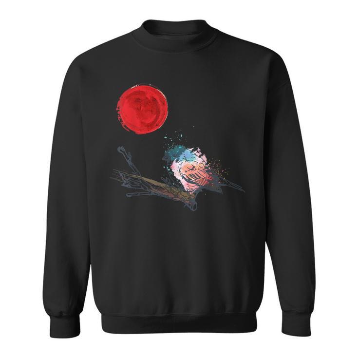 Murakami Birding Retro Colorful Bird Matching Red Moon Style Sweatshirt