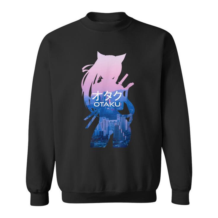 Neko Ninja Silhouette Otaku Japanese Script Sweatshirt