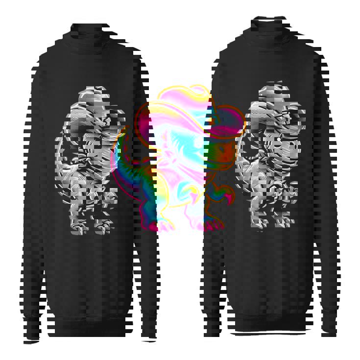 Neon-Colored Dinosaur In Cowgirl Or Cowboy Hat Cute T-Rex Sweatshirt