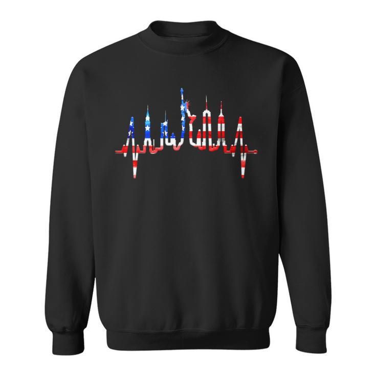 New York Skyline Heartbeat Flag Statue Of Liberty New York Sweatshirt