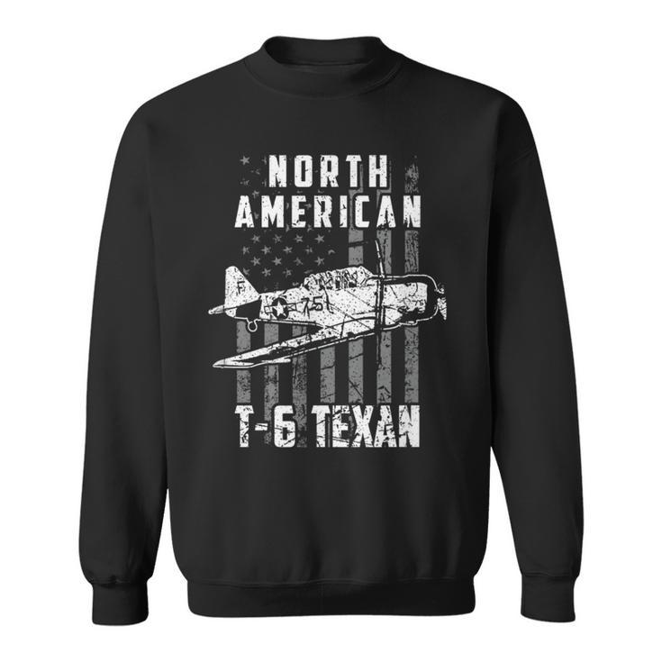 North American T-6 Texan Warbird Us Flag Vintage Aircraft Sweatshirt