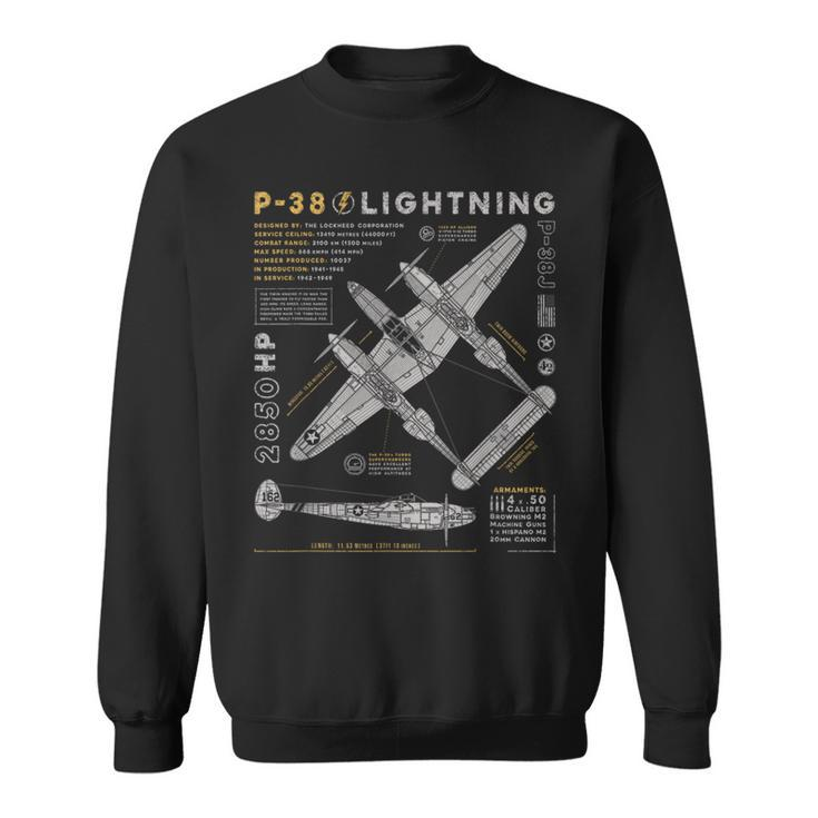 P-38 Lightning Vintage P38 Fighter Aircraft Ww2 Aviation Sweatshirt