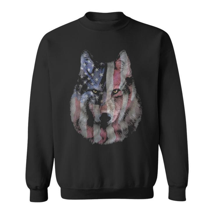 Patriotic America Grey Wolf Bust Usa Sweatshirt
