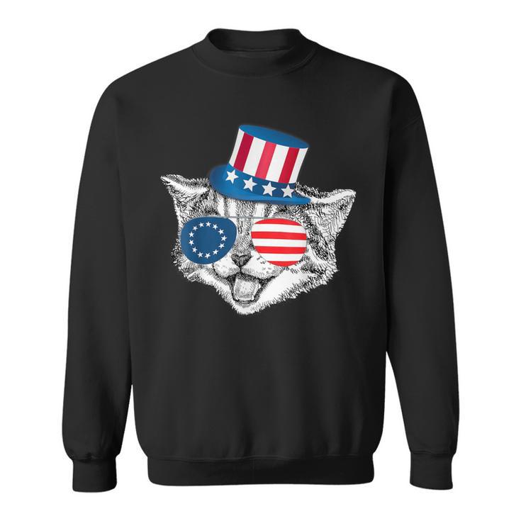 Patriotic Cat Betsy Ross American Flag Battle 13 Stars Sweatshirt