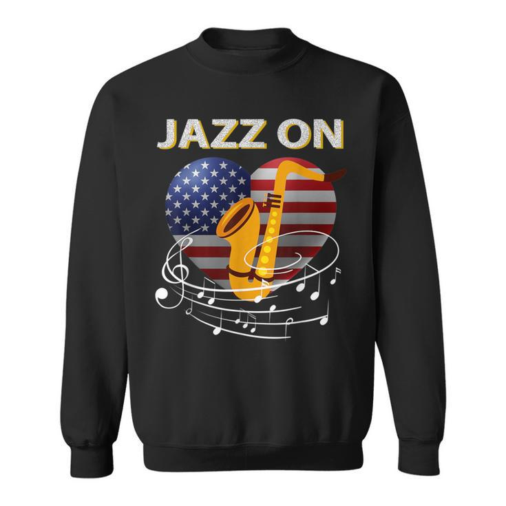 Patriotic Jazz On Music Flag Heart Saxophone Louisiana Sweatshirt