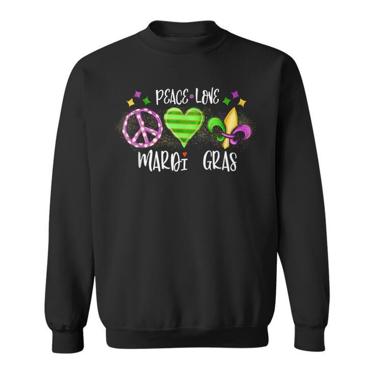 Peace Love Mardi Gras Purple And Gold New Orleans Festival Sweatshirt