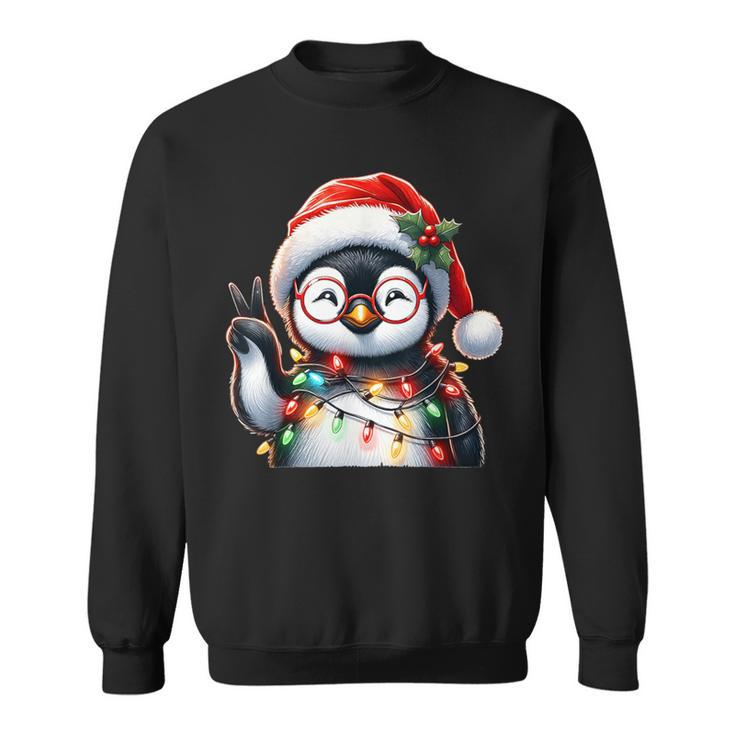 Peace Sign Hand Penguin Santa Christmas Penguin Pajamas Sweatshirt