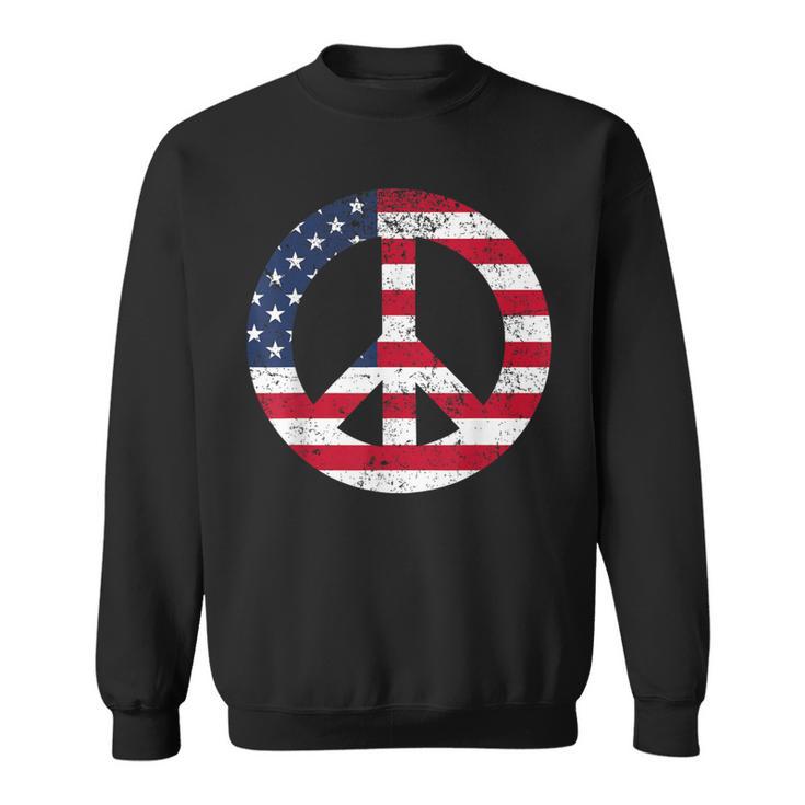 Peace Sign Patriotic Usa Flag Peace & Love Sweatshirt