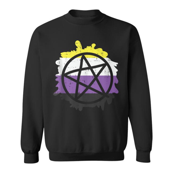 Pentagram Satanic Goth Lgbtq Non-Binary Flag Genderqueer Sweatshirt