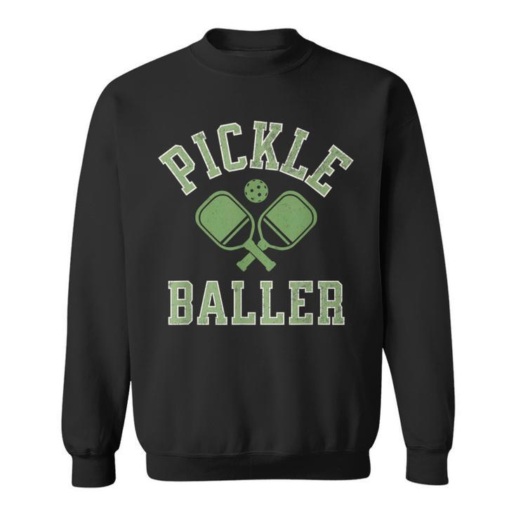 Pickle Baller Distressed Retro Athletic Pickleball Sweatshirt