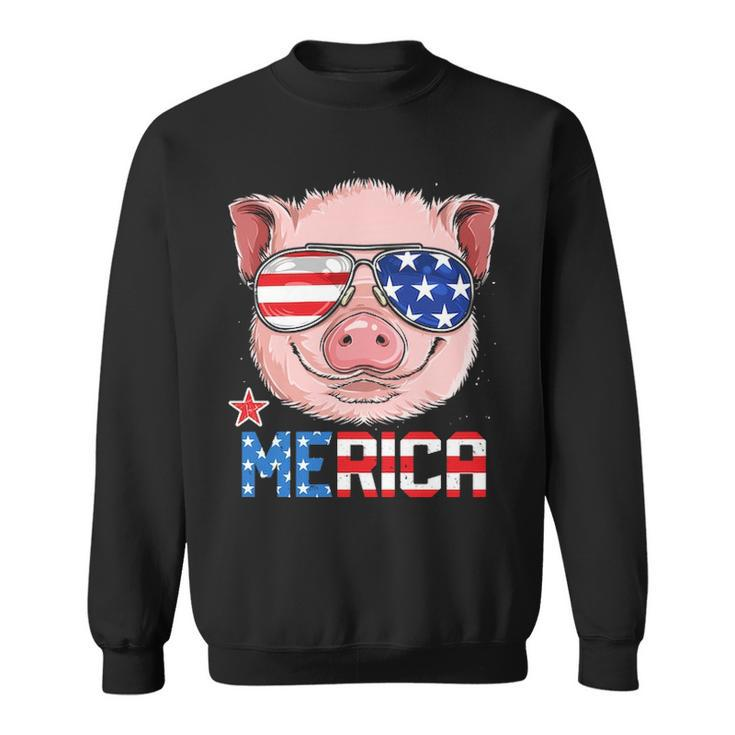 Pig 4Th Of July Merica American Flag Sunglasses Sweatshirt