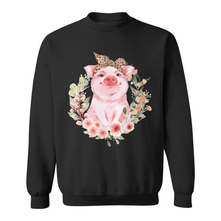 Pig With Leopard Headband Flower Cute Pig Lover Sweatshirt