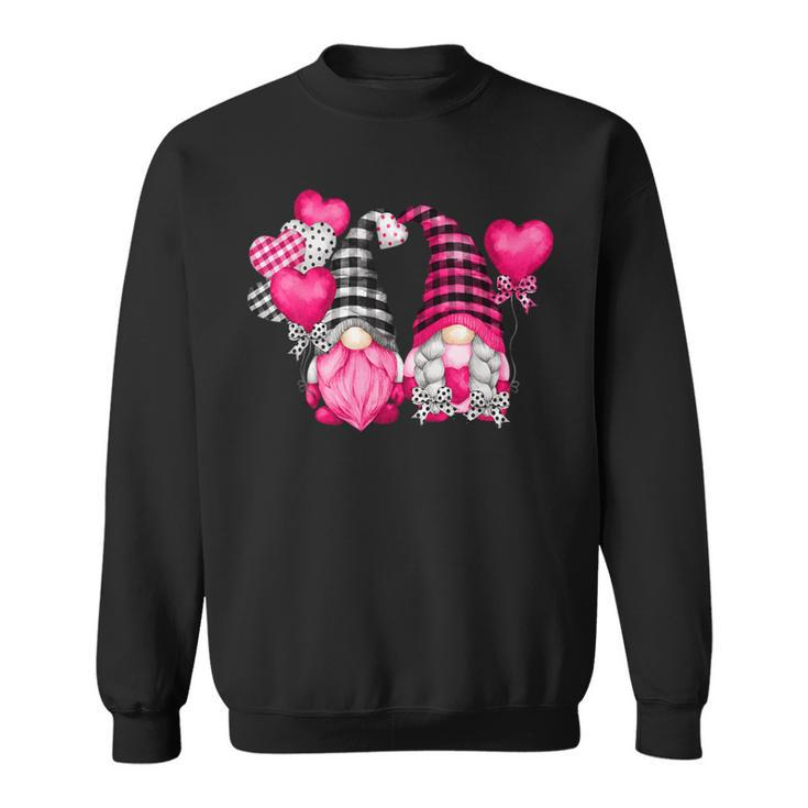 Pink Buffalo Plaid And Heart Balloons Valentine's Day Gnome Sweatshirt