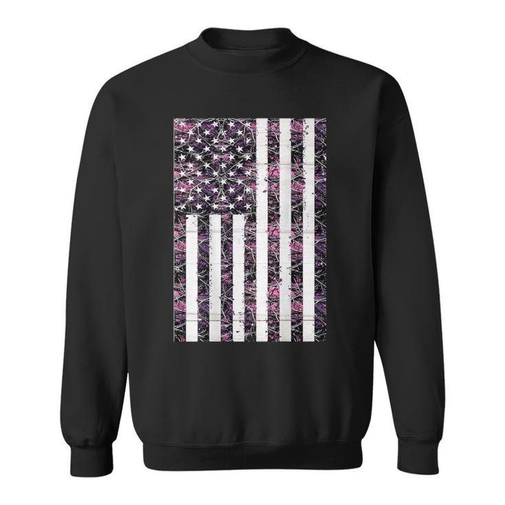 Pink Deer Hunting Camo Camouflage American Flag Back Print Sweatshirt