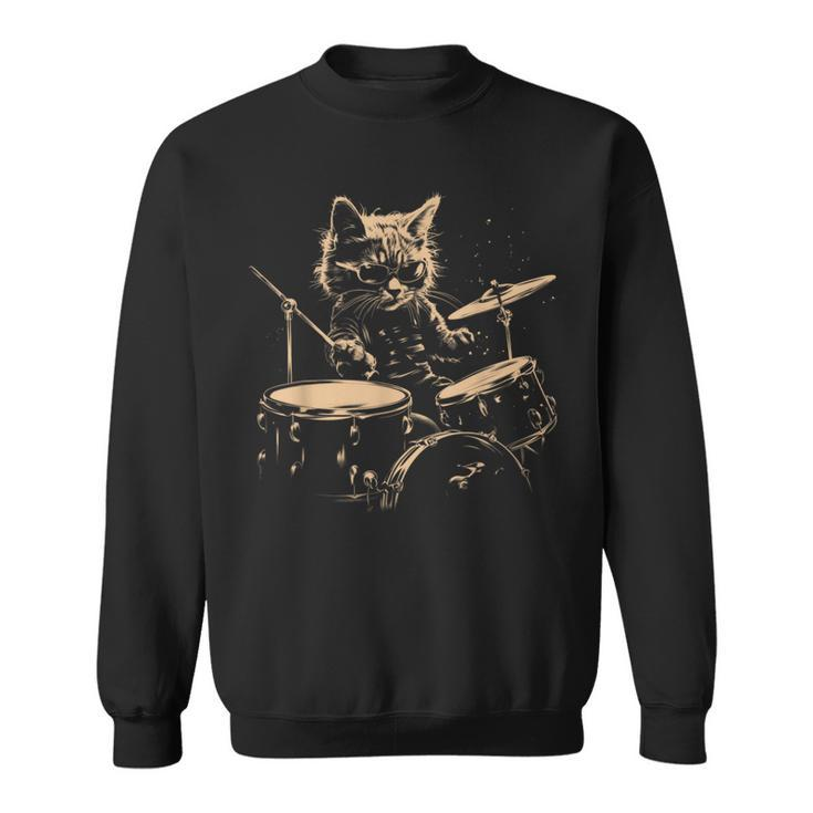 Pop Rock Drummer Cat Kitten Music Playing Drums Music Bands Sweatshirt