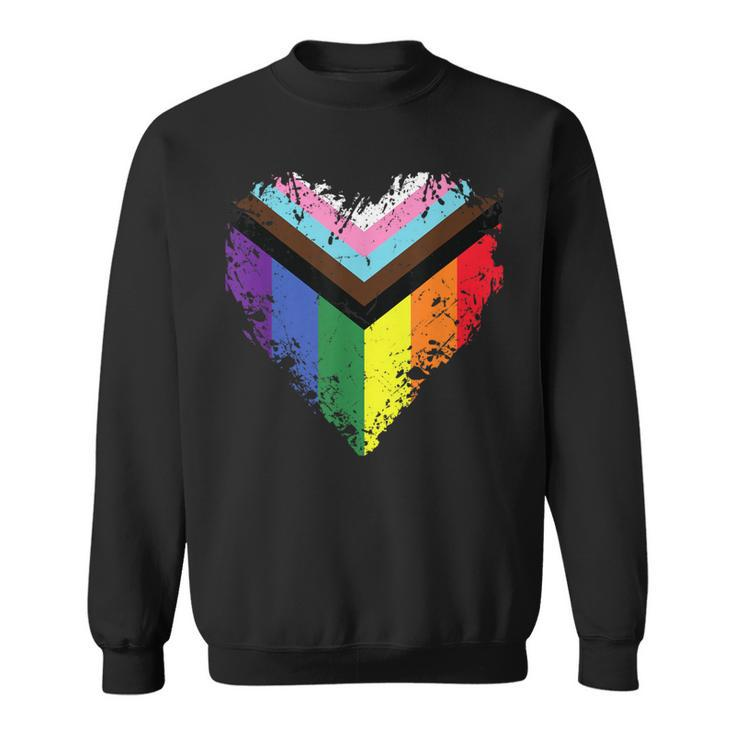 Progressive Pride Flag Heart Lgbtq For Lgbt Lesbian Gay Sweatshirt