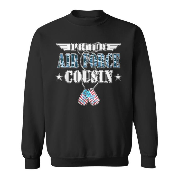 Proud Air Force Cousin Us Flag Dog Tags Wing Military Family Sweatshirt
