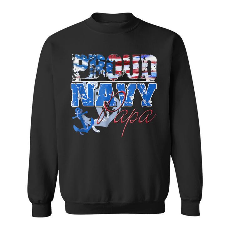 Proud Navy Papa Patriotic Sailor Usa Flag Men Sweatshirt