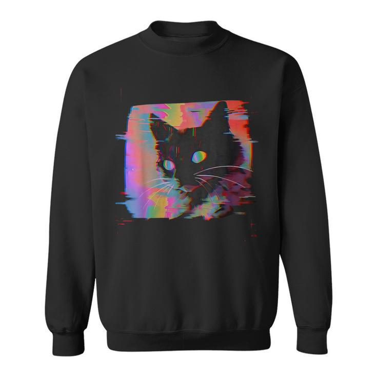 Psychedelic Weirdcore Cat Vaporwave Aesthetic Grunge Punk Sweatshirt