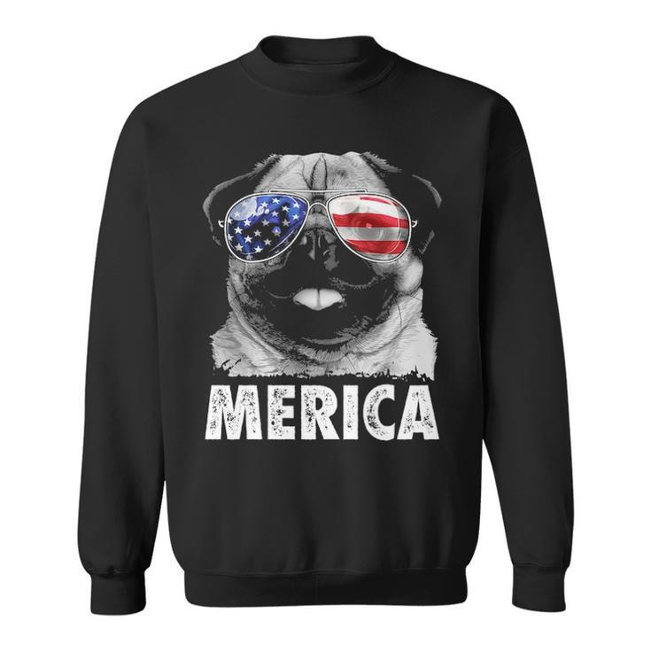 Pug 4Th Of July Merica Men Women Usa American Flag Sweatshirt