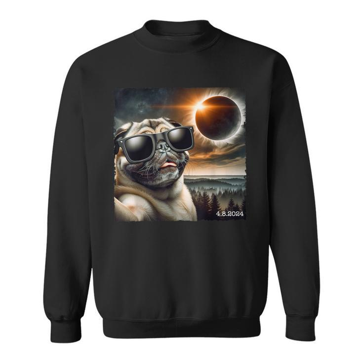 Pug Glasses Taking A Selfie With Solar 2024 Eclipse Sweatshirt