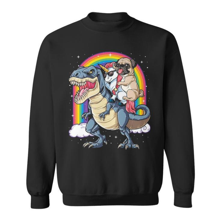 Pug Unicorn Dinosaur T Rex Kids Girls Women Rainbow Sweatshirt