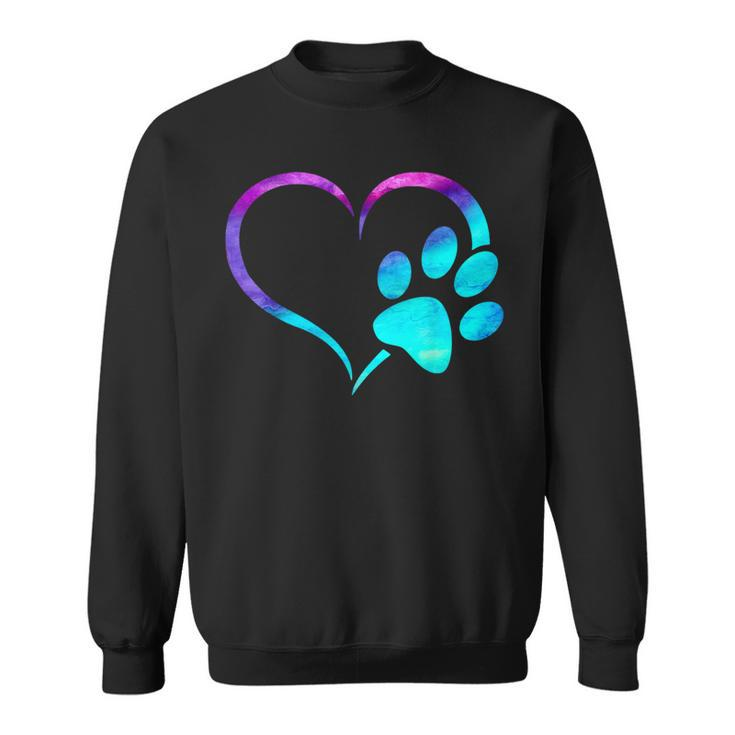 Purple Cyan Turquoise Dog Paw Print Heart For Dogs Lover Sweatshirt
