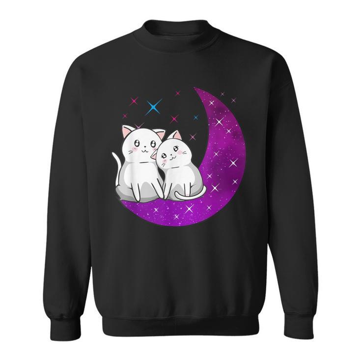 Purple Moon Cats Romantic Fantasy Kawaii Aesthetic Anime Cat Sweatshirt