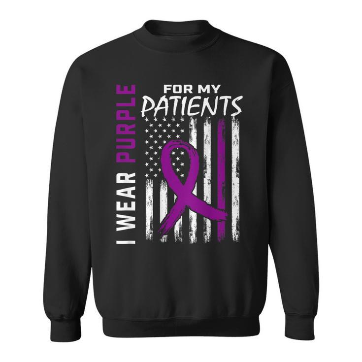 Purple For Patients Alzheimers American Flag Print On Back Sweatshirt
