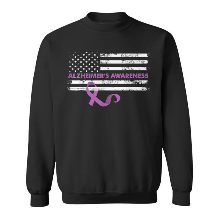 Purple Ribbon Alzheimer's Awareness Us Flag Sweatshirt