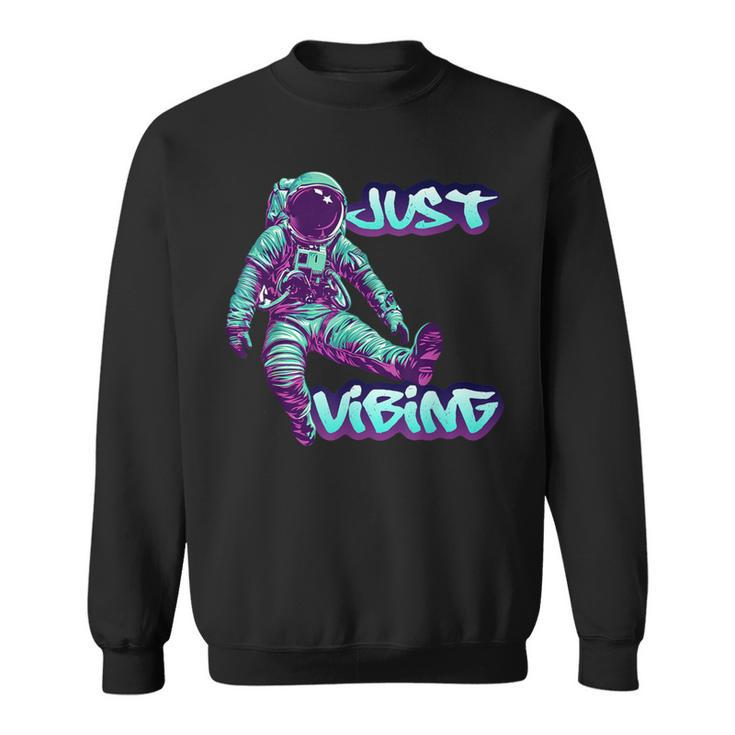 Purple And Teal Astronaut Just Vibing Graphic For Men Sweatshirt