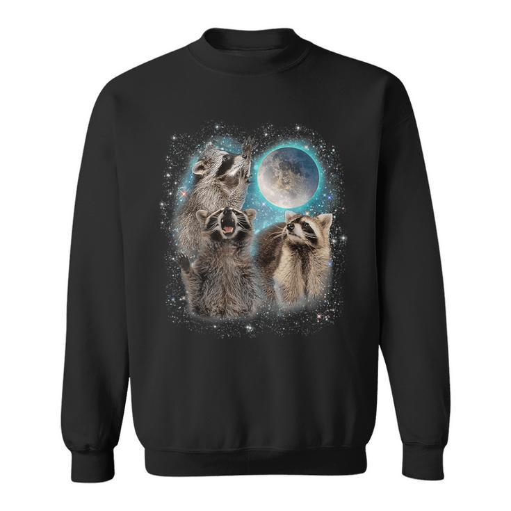 Raccoon 3 Racoons Howling At Moon Weird Cursed Sweatshirt