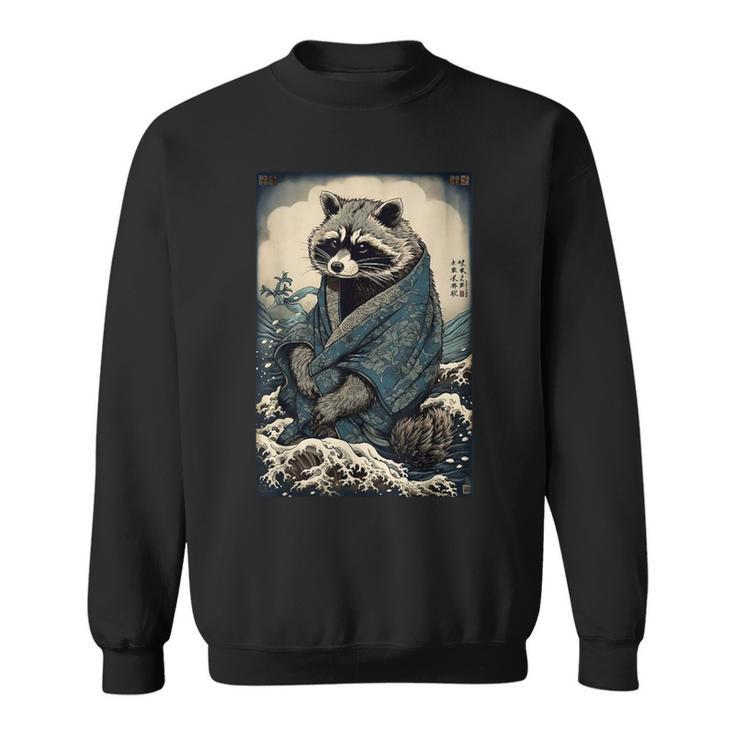 Raccoon And Waves Japanese Sweatshirt