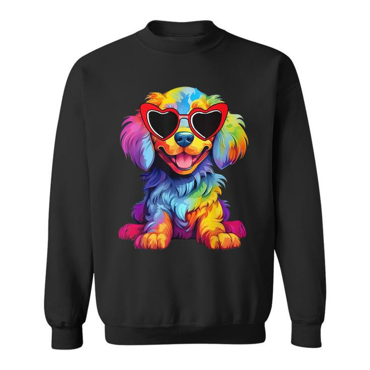 Rainbow Cute Dog Wearing Glasses Heart Puppy Love Dog Sweatshirt
