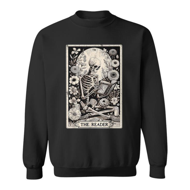 The Reader Tarot Card Book Lover Skeleton Reading Book Sweatshirt