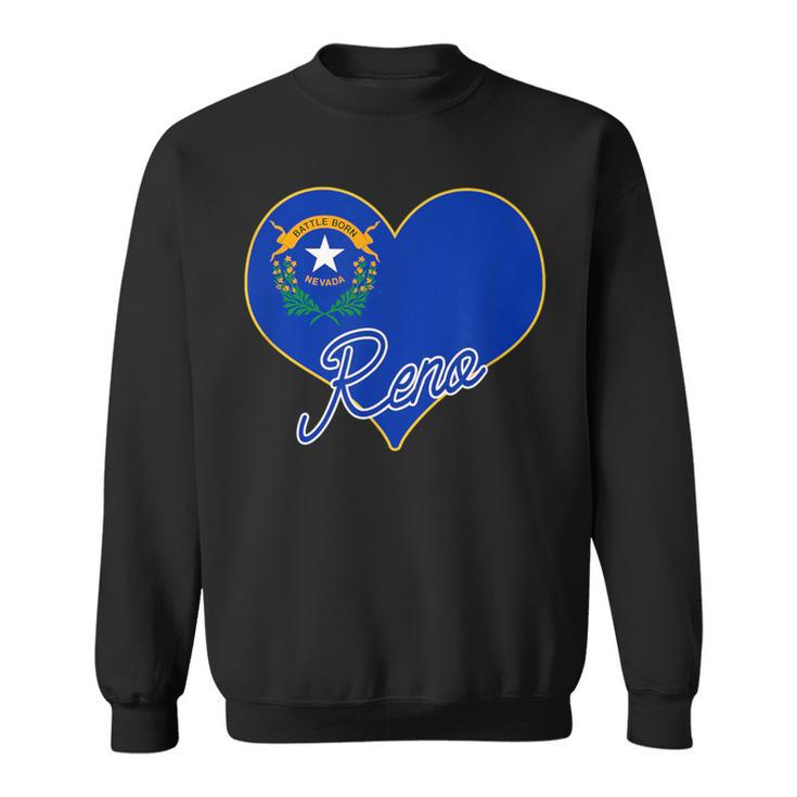 Reno Nevada State Flag In Heart Novelty Hometown Pride Sweatshirt