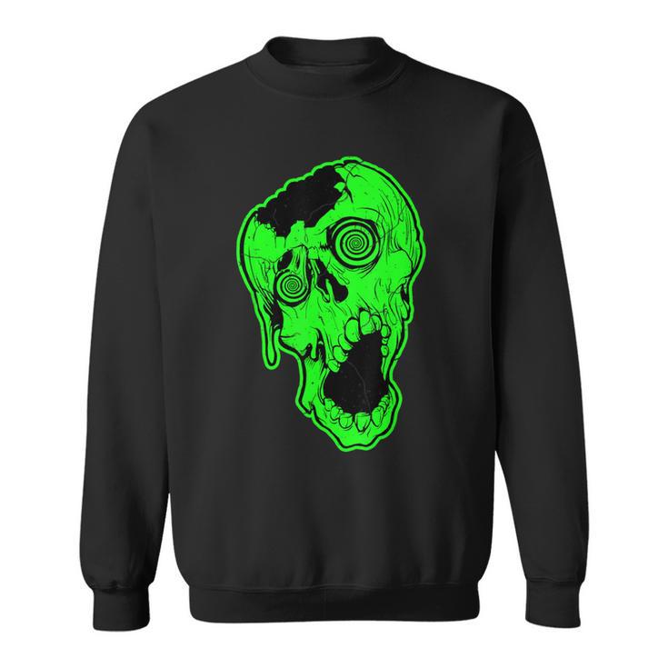 Retro 80'S Neon Zombie Skull Skate Sweatshirt