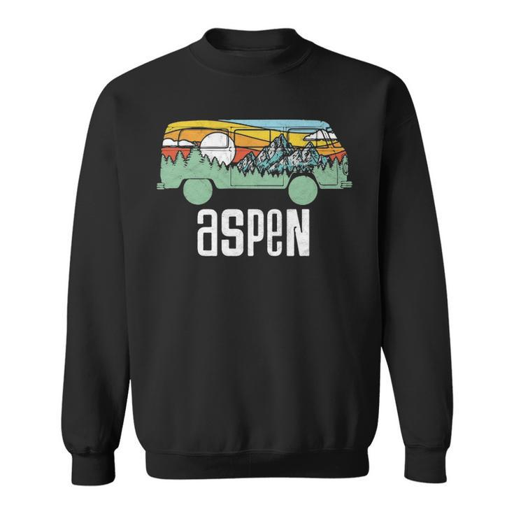Retro Aspen Colorado Outdoor Hippie Van Graphic Sweatshirt