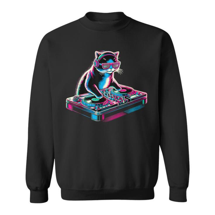 Retro Cat Dj Disco Party Music Cat Sweatshirt