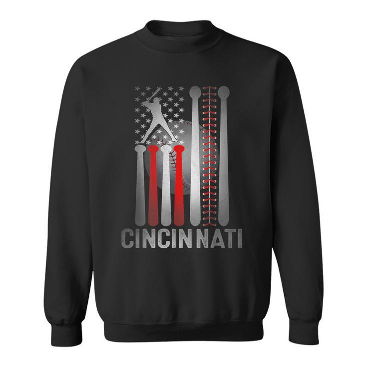Retro Cincinnati American Flag Distressed Baseball Fans Sweatshirt